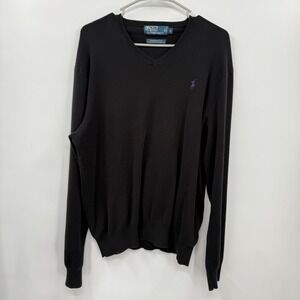 Polo Ralph Lauren Black V-Neck‎ Pima Cotton Sweater XL